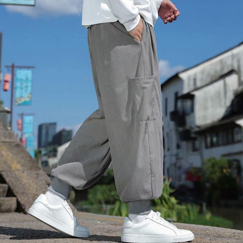 Buddha Stones Fall Winter Casual Vintage Drawstring Solid Ankle Pants Men's Tapered Pants With Pockets - image 18