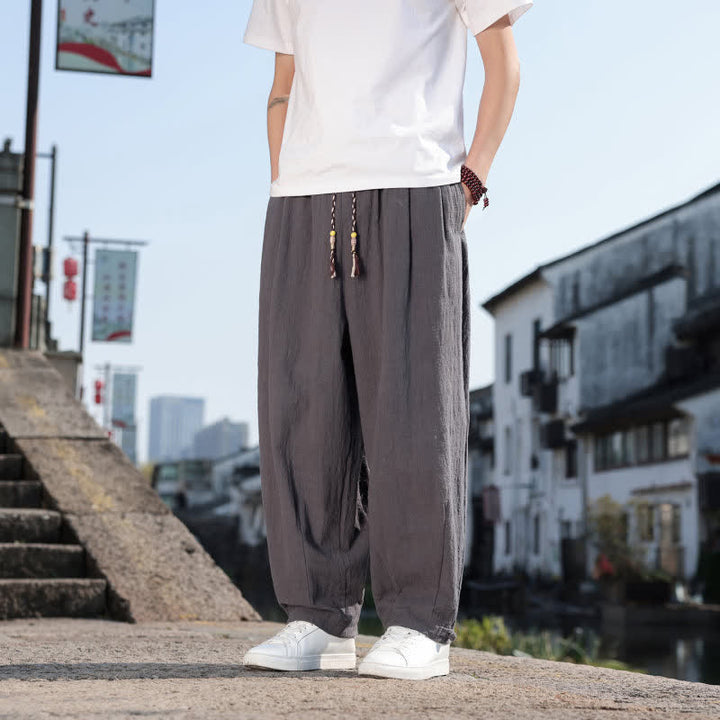 Buddha Stones Spring Fall Retro Casual Solid Long Pants Men's Straight Leg Pants With Pockets - image 2