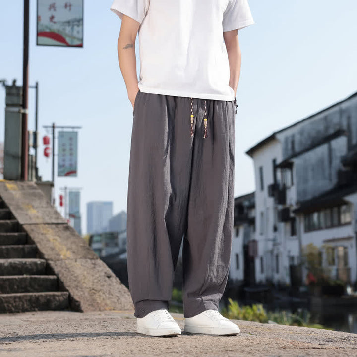Buddha Stones Spring Fall Retro Casual Solid Long Pants Men's Straight Leg Pants With Pockets - image 1