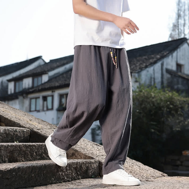 Buddha Stones Spring Fall Retro Casual Solid Long Pants Men's Straight Leg Pants With Pockets - image 3
