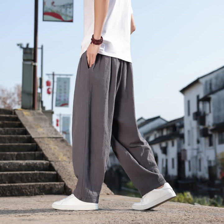 Buddha Stones Spring Fall Retro Casual Solid Long Pants Men's Straight Leg Pants With Pockets - image 6