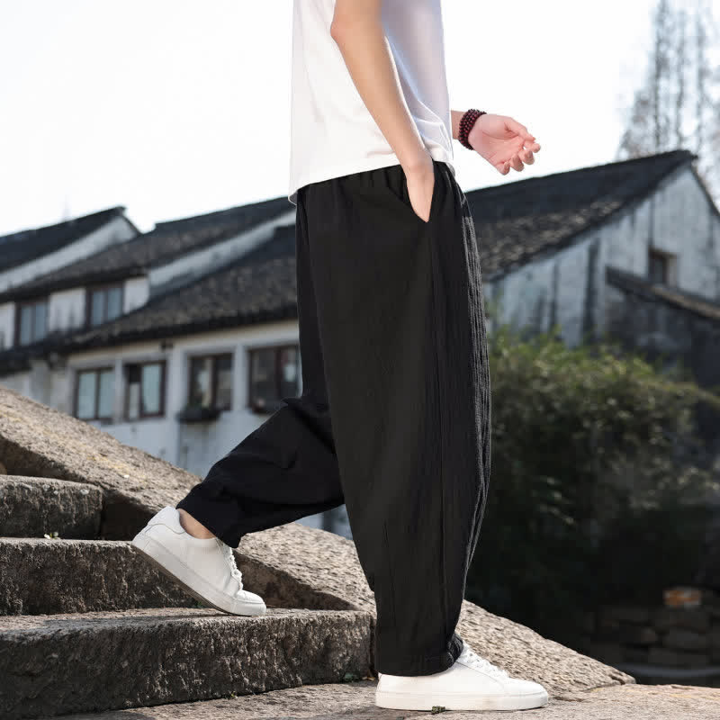 Buddha Stones Spring Fall Retro Casual Solid Long Pants Men's Straight Leg Pants With Pockets - image 14