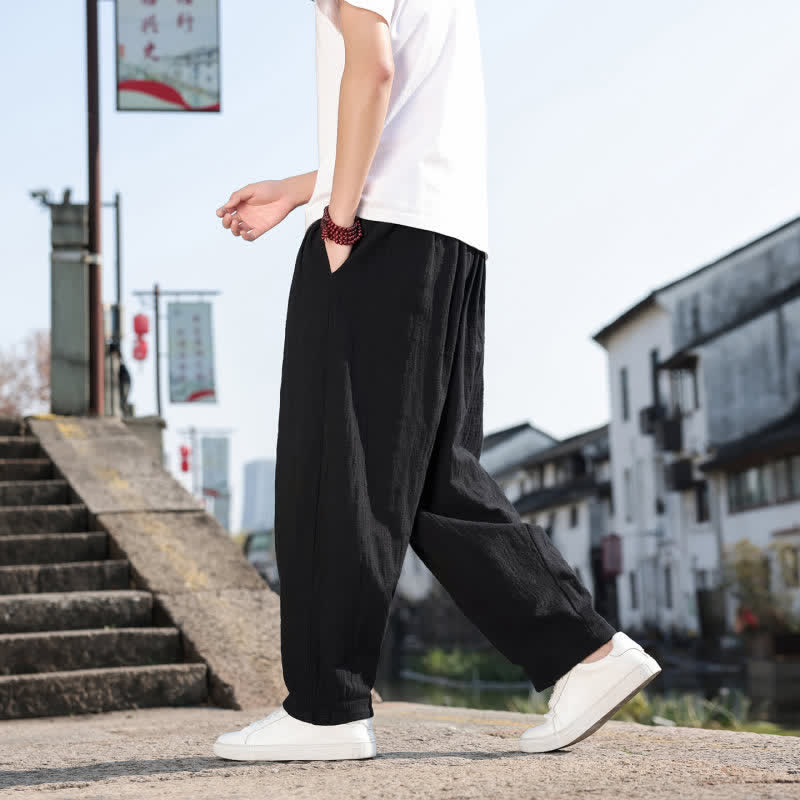 Buddha Stones Spring Fall Retro Casual Solid Long Pants Men's Straight Leg Pants With Pockets - image 17