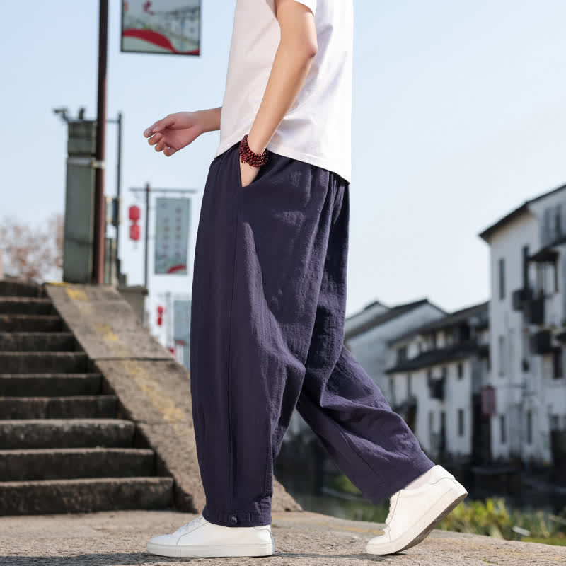 Buddha Stones Spring Fall Retro Casual Solid Long Pants Men's Straight Leg Pants With Pockets - image 25