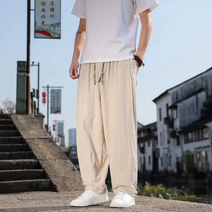 Buddha Stones Spring Fall Retro Casual Solid Long Pants Men's Straight Leg Pants With Pockets - image 29