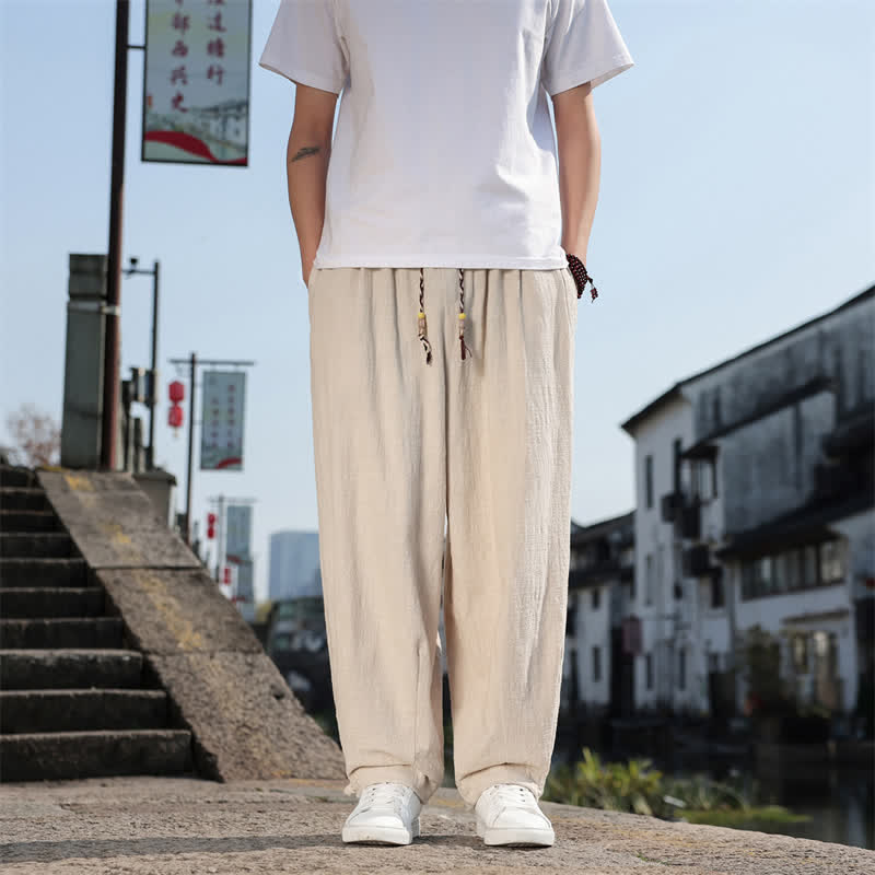 Buddha Stones Spring Fall Retro Casual Solid Long Pants Men's Straight Leg Pants With Pockets - Beige - US/UK/AU46，EU56 (5XL) - image 27