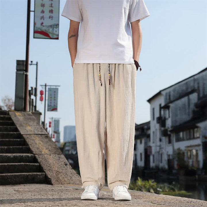 Buddha Stones Spring Fall Retro Casual Solid Long Pants Men's Straight Leg Pants With Pockets - Beige - US/UK/AU46，EU56 (5XL) - image 27