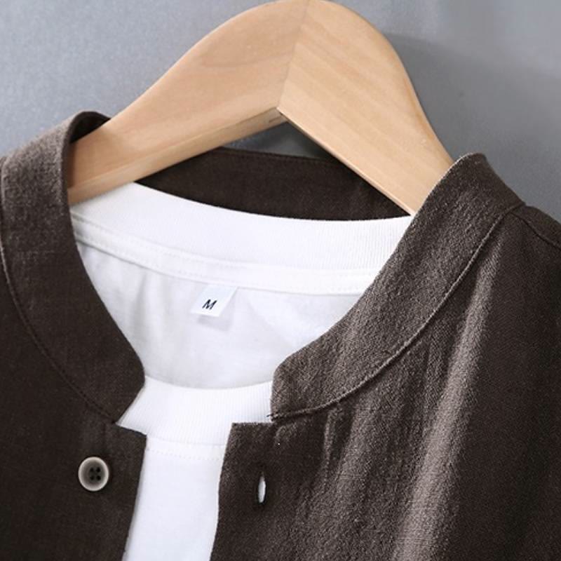 Buddha Stones Spring Fall Tang Style Minimalist Button-Up Solid Ramie Long Sleeve Shirt Pants Men's Meditation Cloth With Pockets - image 1