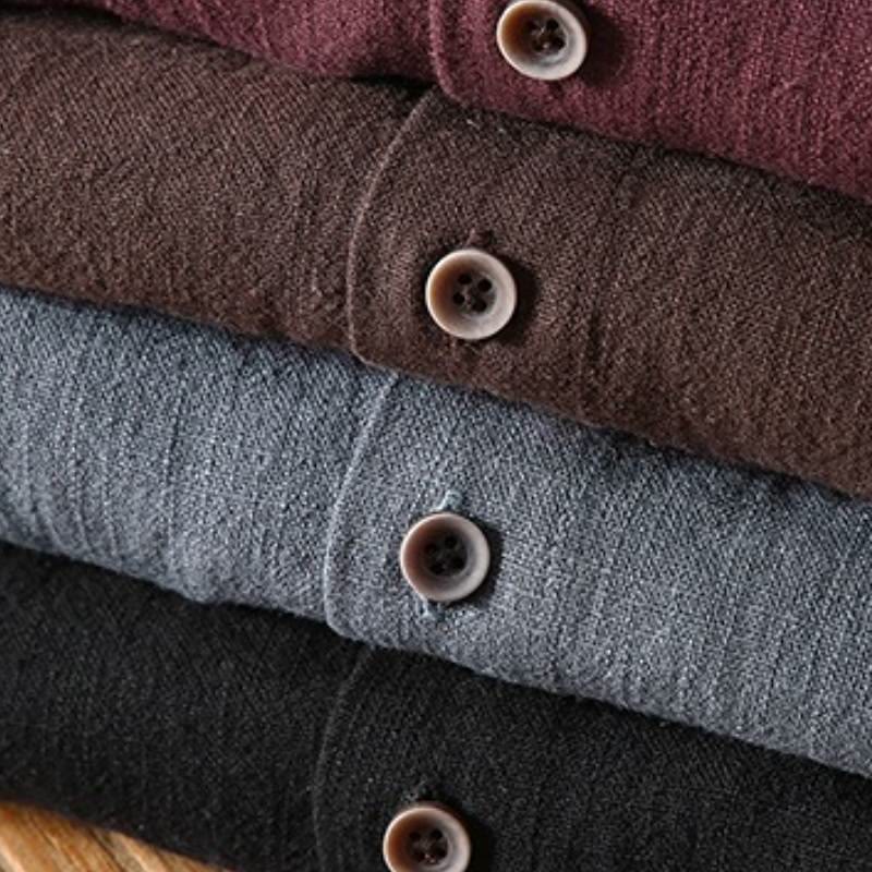 Buddha Stones Spring Fall Tang Style Minimalist Button-Up Solid Ramie Long Sleeve Shirt Pants Men's Meditation Cloth With Pockets - image 14