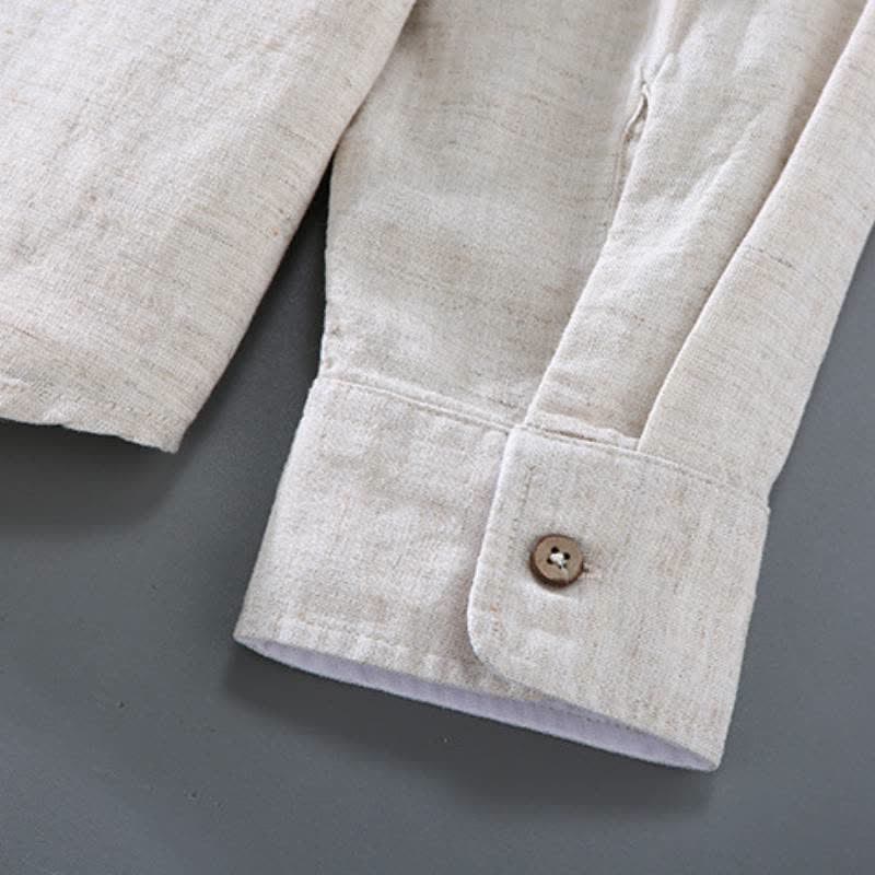 Buddha Stones Spring Fall Casual Minimalist Button-Up Long Sleeve Shirt Drawstring Pants Solid Men's Meditation Cloth With Pocket - image 7