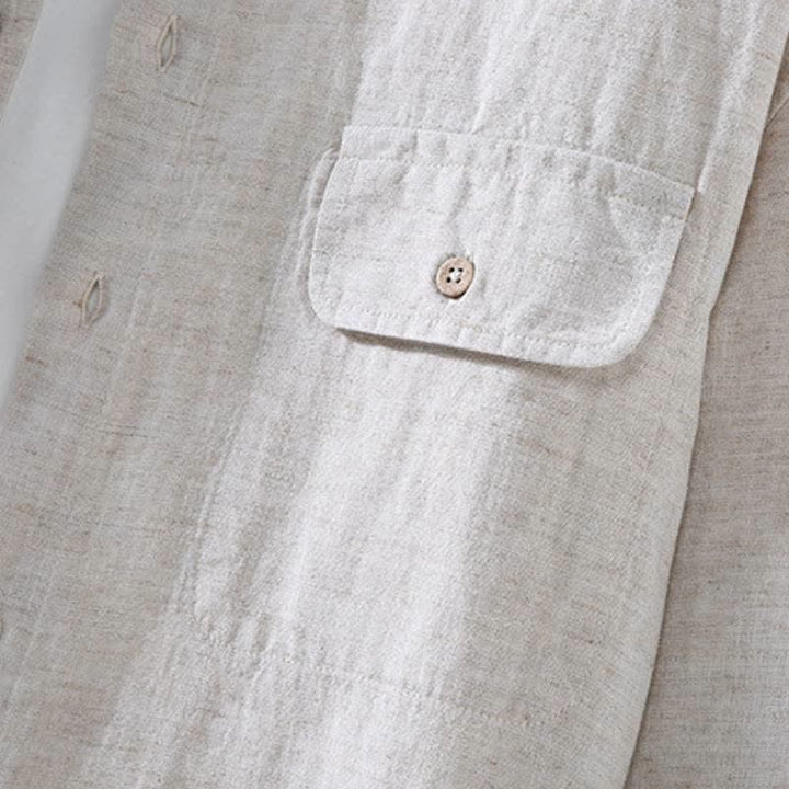 Buddha Stones Spring Fall Casual Minimalist Button-Up Long Sleeve Shirt Drawstring Pants Solid Men's Meditation Cloth With Pocket - image 5