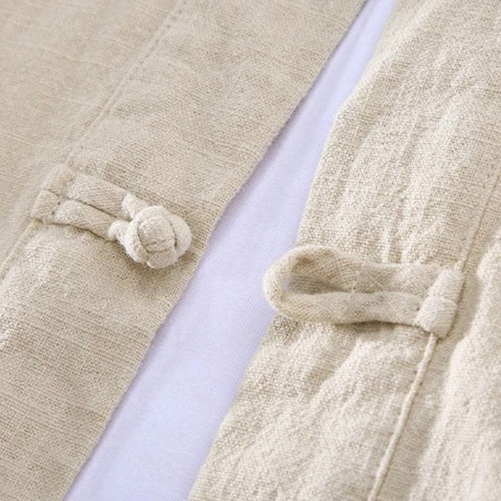 Buddha Stones Spring Fall Tang Style Mandarin Collar Solid Ramie Shirt Pants Men's Meditation Cloth With Pockets - image 4