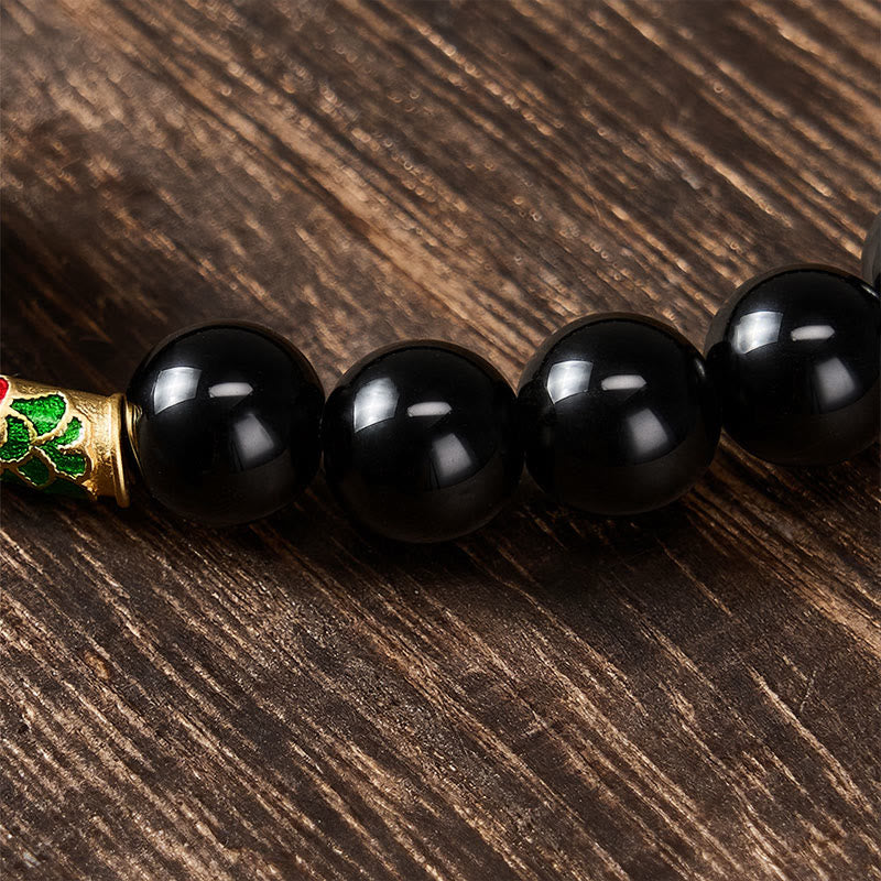 Buddha Stones Golden Sheen Obsidian Peace Buckle Black Obsidian Koi Fish Protection Round Bead Bracelet - image 4