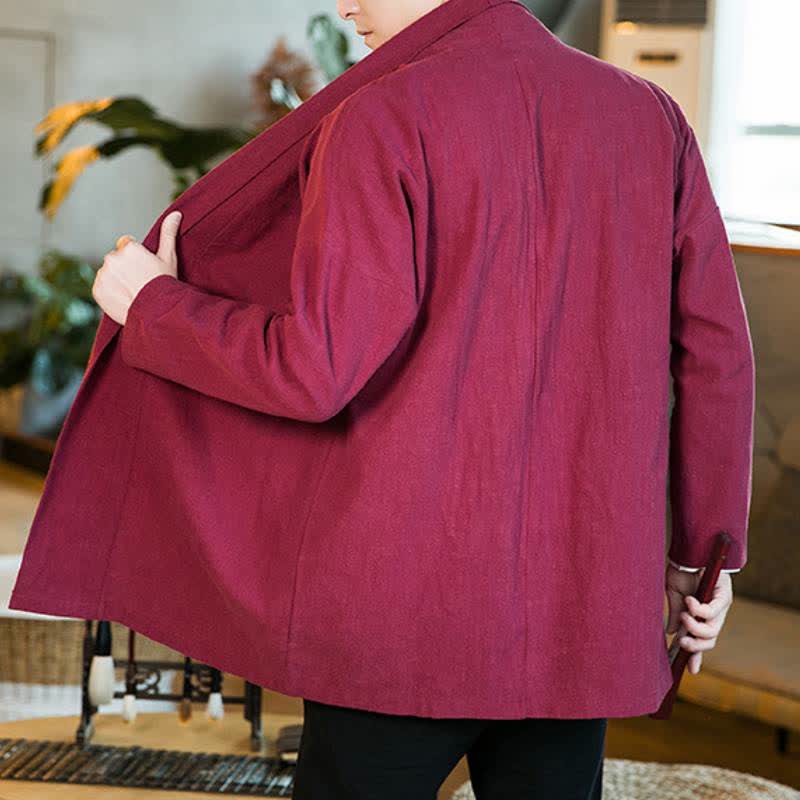 Buddha Stones Fall Winter Casual Tang Style Solid Cotton Long Sleeve Men's Kimonos - image 19