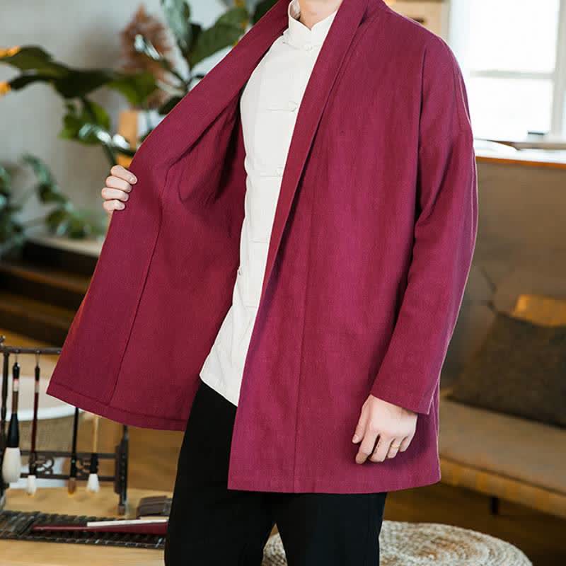 Buddha Stones Fall Winter Casual Tang Style Solid Cotton Long Sleeve Men's Kimonos - image 22