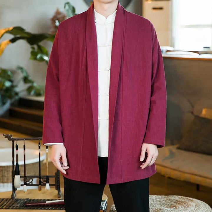 Buddha Stones Fall Winter Casual Tang Style Solid Cotton Long Sleeve Men's Kimonos - image 21