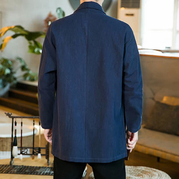 Buddha Stones Fall Winter Casual Tang Style Solid Cotton Long Sleeve Men's Kimonos - image 15