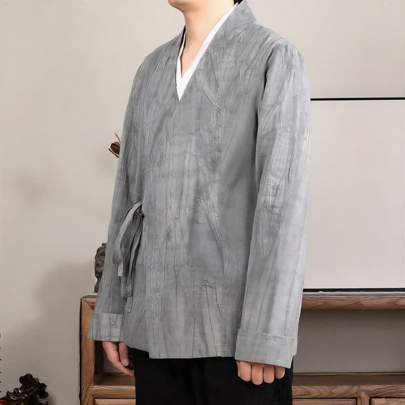 Buddha Stones Fall Winter Tang Style Minimalist Drawstring Solid Cotton Long Sleeve Men's Kimonos - image 1