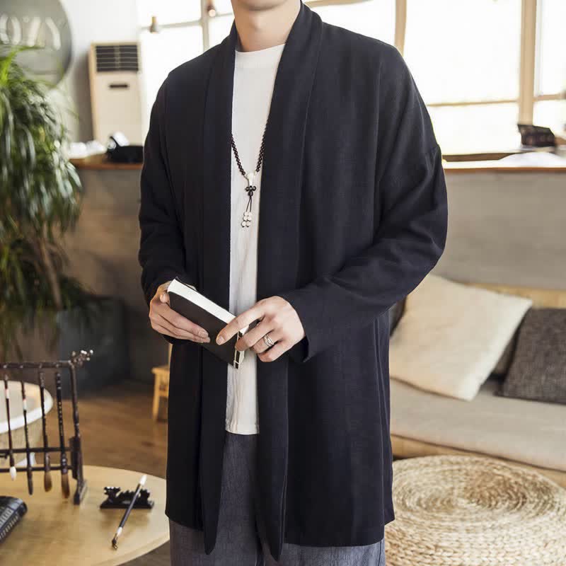 Buddha Stones Fall Winter Casual Minimalist Solid Knit Long Sleeve Men's Kimonos - image 11