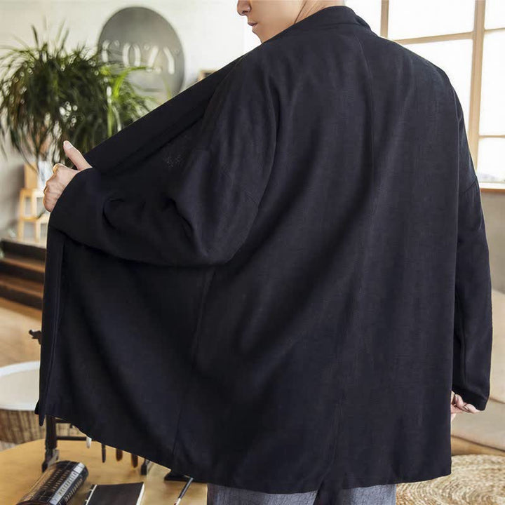 Buddha Stones Fall Winter Casual Minimalist Solid Knit Long Sleeve Men's Kimonos - image 12