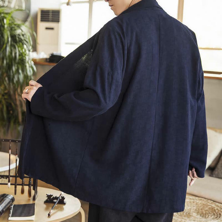 Buddha Stones Fall Winter Casual Minimalist Solid Knit Long Sleeve Men's Kimonos - image 2