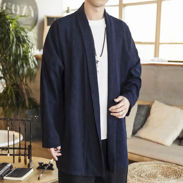 Buddha Stones Fall Winter Casual Minimalist Solid Knit Long Sleeve Men's Kimonos - image 3