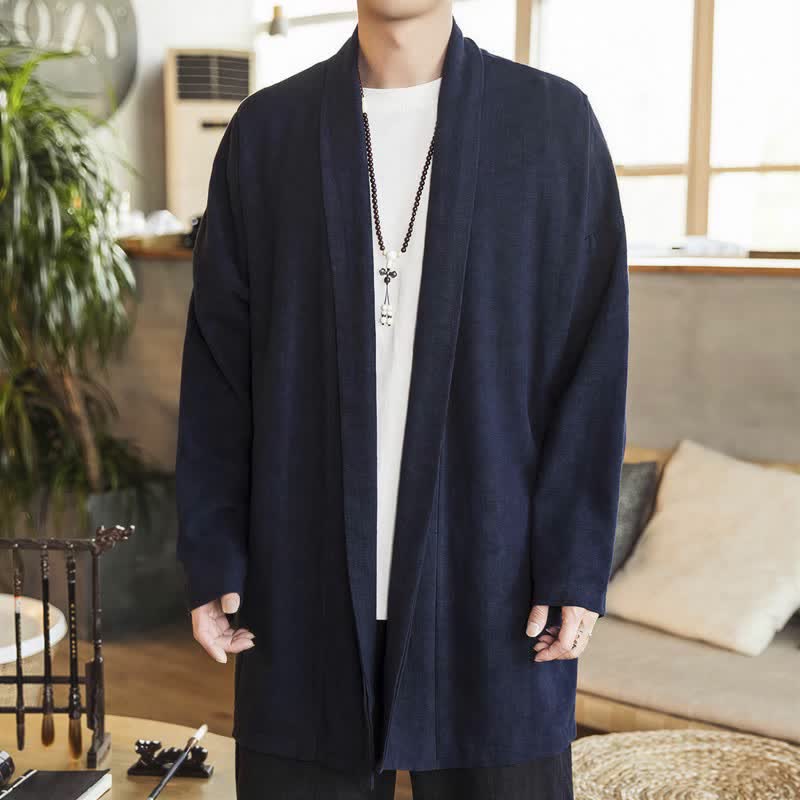 Buddha Stones Fall Winter Casual Minimalist Solid Knit Long Sleeve Men's Kimonos - image 1