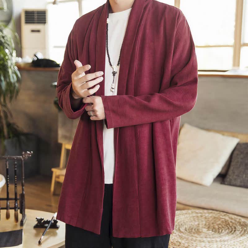 Buddha Stones Fall Winter Casual Minimalist Solid Knit Long Sleeve Men's Kimonos - image 9