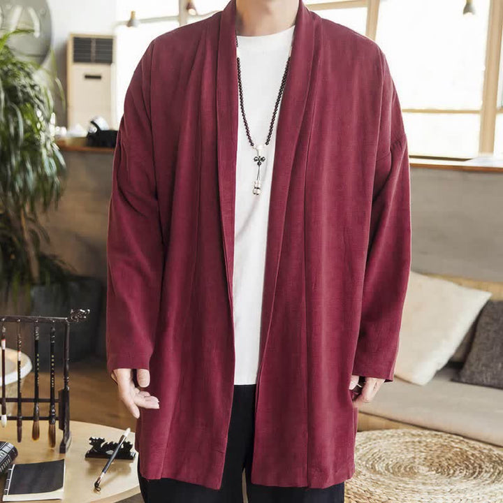 Buddha Stones Fall Winter Casual Minimalist Solid Knit Long Sleeve Men's Kimonos - Maroon - US/UK/AU42，EU52 (3XL) - image 5