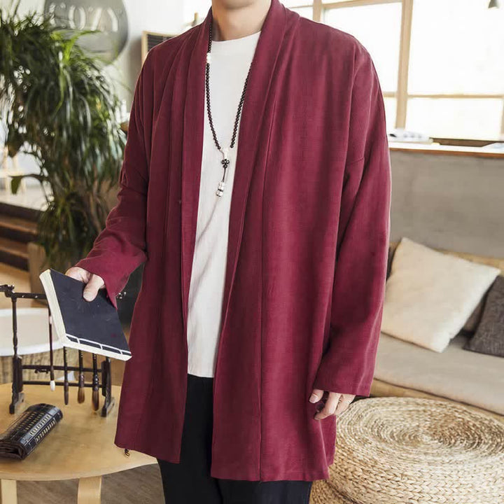Buddha Stones Fall Winter Casual Minimalist Solid Knit Long Sleeve Men's Kimonos - image 6