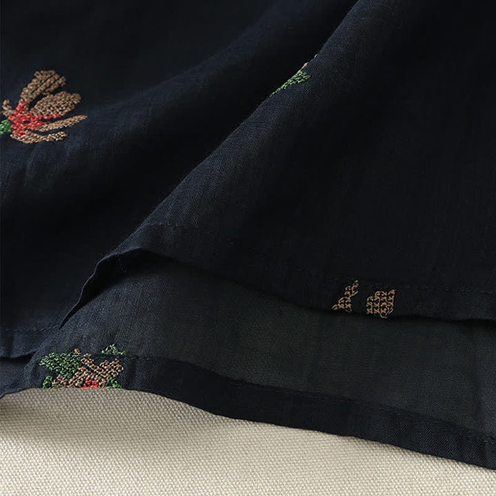 Buddha Stones Summer Casual Embroidery Floral Women's Short Sleeve Shirts - image 7