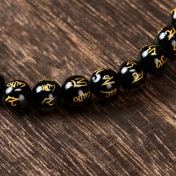 Buddha Stones Black Onyx Om Mani Padme Hum Bead Alloy Pi Xiu Strength Bracelet - image 11