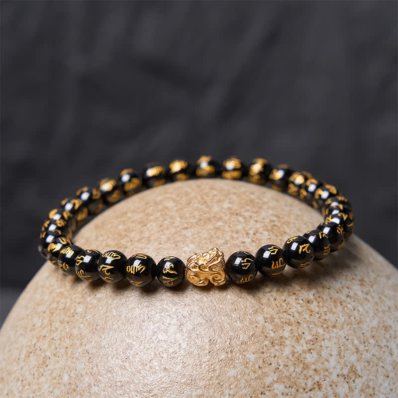 Buddha Stones Black Onyx Om Mani Padme Hum Bead Alloy Pi Xiu Strength Bracelet - image 2