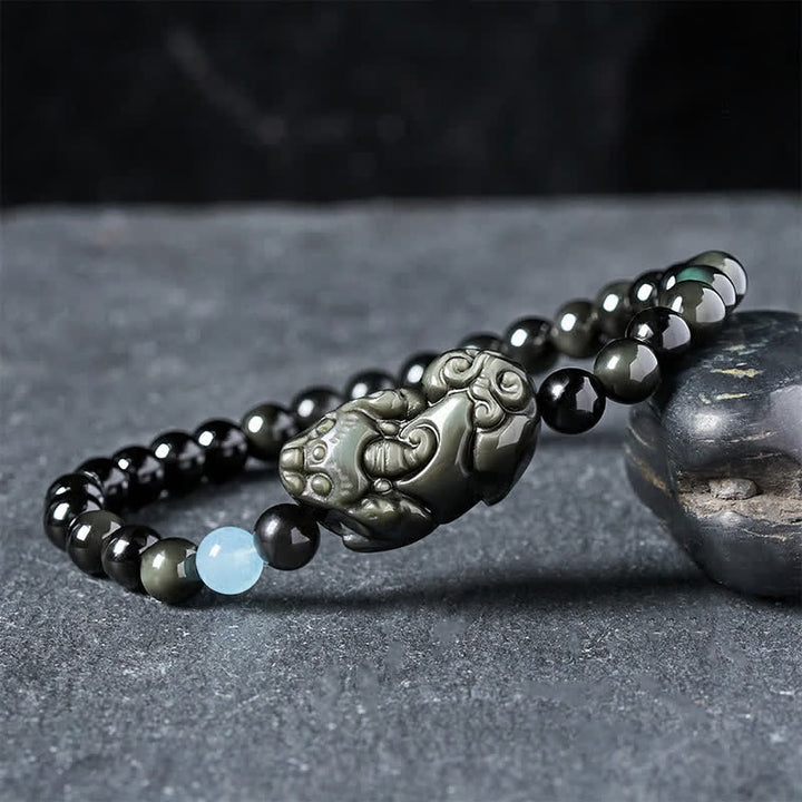 Buddha Stones Rainbow Obsidian Pi Xiu Bracelet for Wealth and Positive Transformation - Pi Xiu 6mm (Wrist Circumference: 5.5–5.9 in/14–15 cm) - image 0