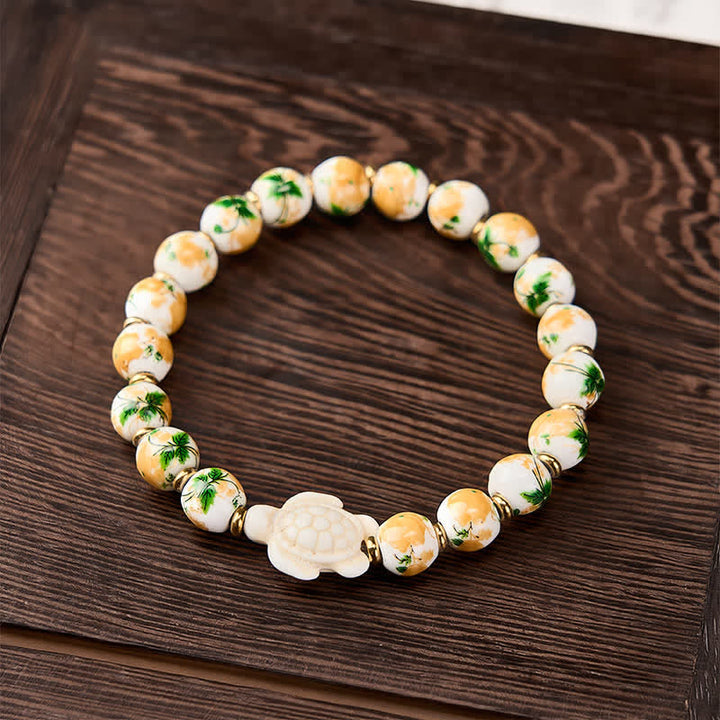Buddha Stones Natural White Turquoise Turtle Design Wealth Bracelet - image 1