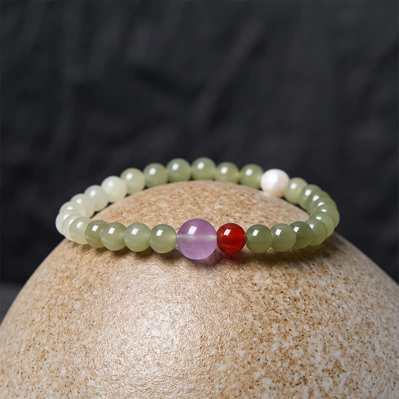 Buddha Stones Natural Hetian Jade Luck Gradient Round Bead Bracelet - image 2