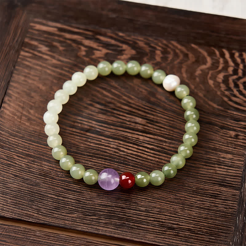 Buddha Stones Natural Hetian Jade Luck Gradient Round Bead Bracelet - image 1