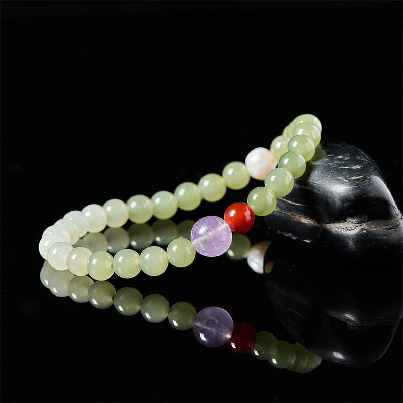 Buddha Stones Natural Hetian Jade Luck Gradient Round Bead Bracelet - image 3