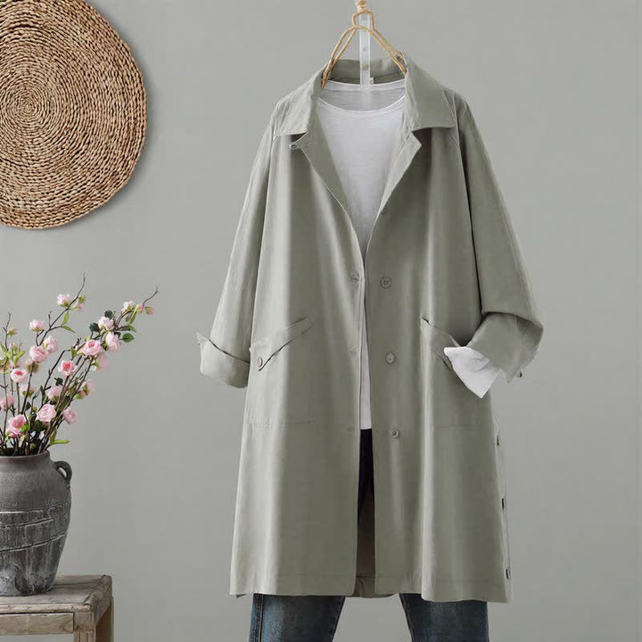 Buddha Stones Spring Fall Casual Minimalist Button-Up Solid Thin Women's Jacket With Pocket - DarkSeaGreen - US12, UK/AU16, EU44 (2XL) - image 0