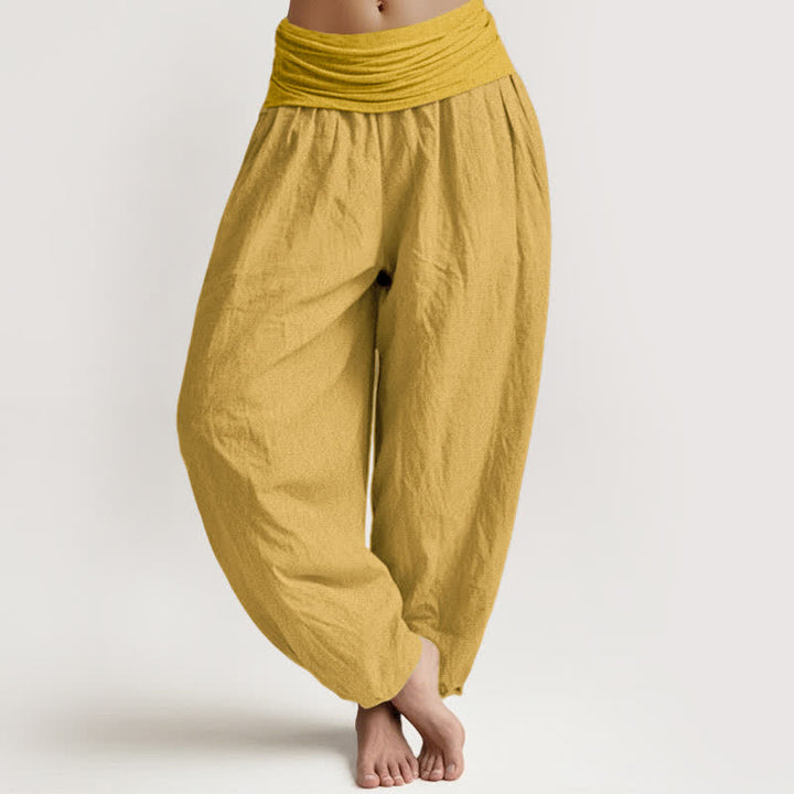 Buddha Stones Goldenrod Women's Pure Cotton Elastic Waist Harem  Pants - Goldenrod - US16，UK/AU20，EU48 (3XL) - image 0