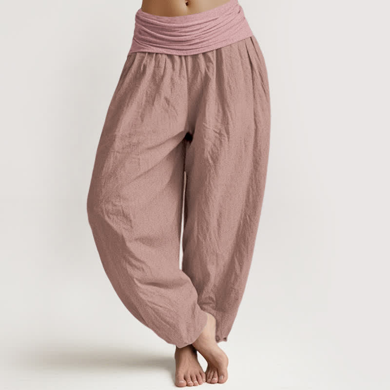 Buddha Stones LightPink Pure Cotton Women's Elastic Waist Harem  Pants - LightPink - US16，UK/AU20，EU48 (3XL) - image 0