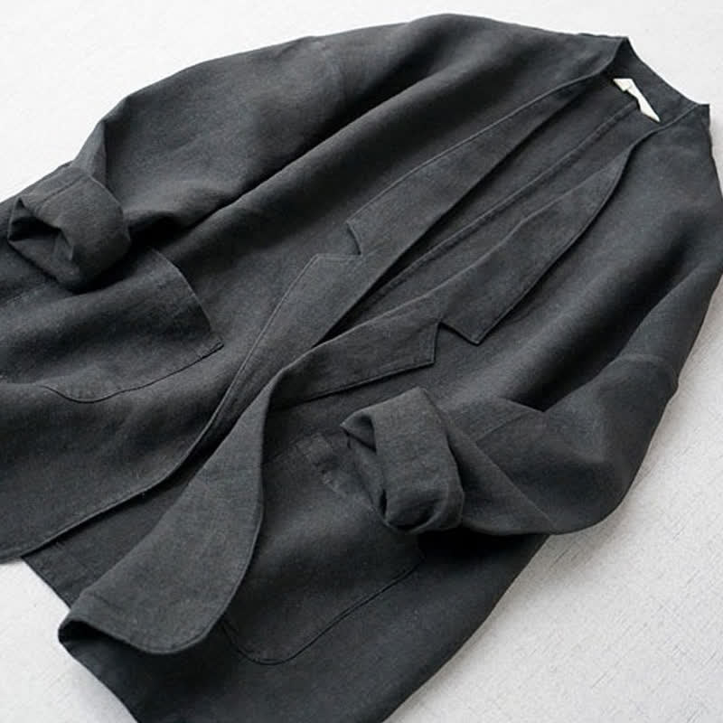 Buddha Stones Spring Fall Casual Minimalist Solid Women's Jacket With Pockets - image 8