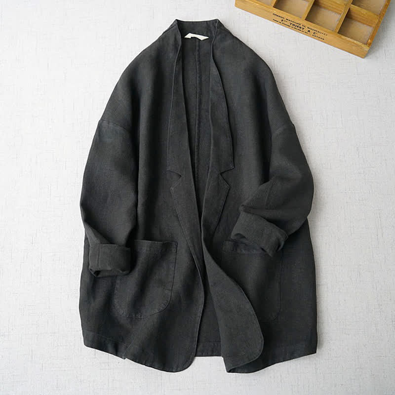 Buddha Stones Spring Fall Casual Minimalist Solid Women's Jacket With Pockets - Black - US6, UK/AU10, EU38 (XL) - image 6