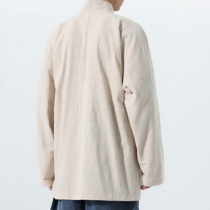 Buddha Stones Fall Winter Casual Tang Style Mandarin Collar Solid Cotton Long Sleeve Men's Kimonos - image 15
