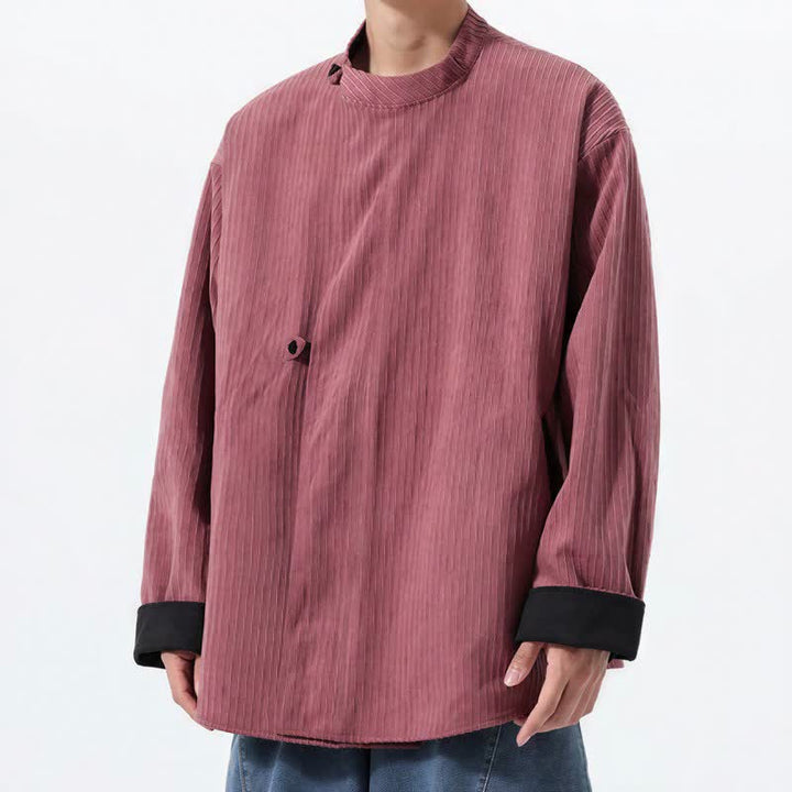 Buddha Stones Fall Winter Casual Tang Style Mandarin Collar Solid Corduroy Reversible Men's Jackets With Pocket - image 14
