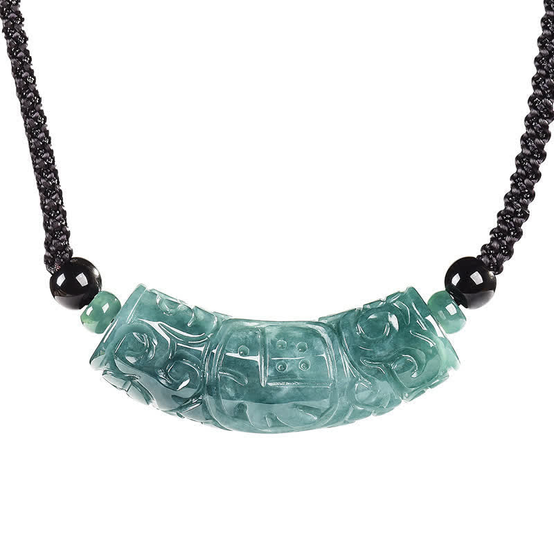 Buddha Stones Jade Fu Character Engraved Curved Bar Luck and Blessing Necklace - image 10
