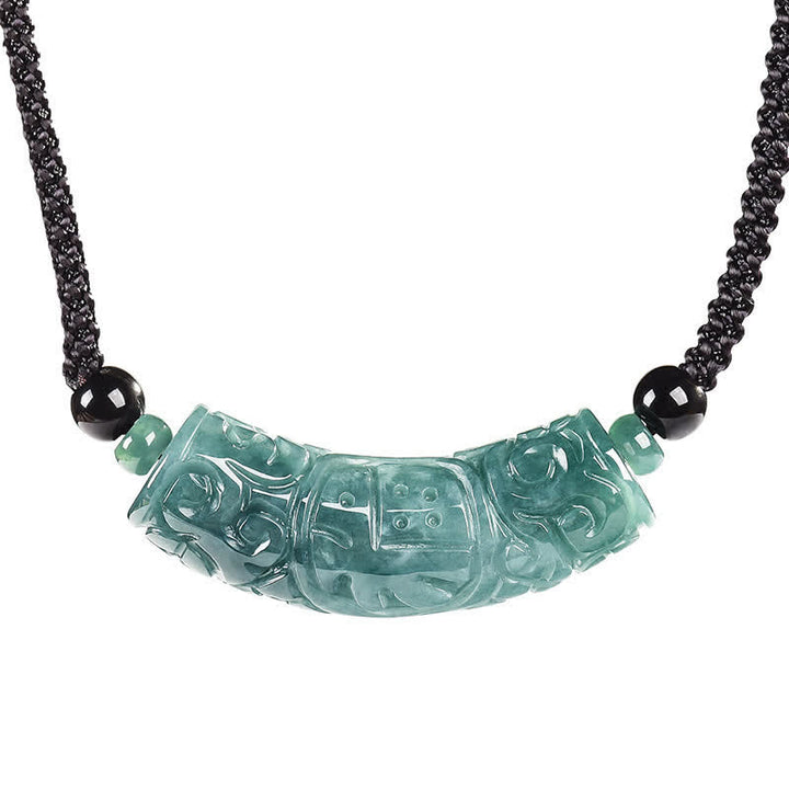 Buddha Stones Jade Fu Character Engraved Curved Bar Luck and Blessing Necklace - image 10