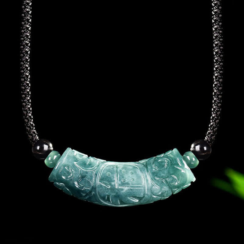 Buddha Stones Jade Fu Character Engraved Curved Bar Luck and Blessing Necklace - Fu Character(Luck ♥ Blessing) - Approx. 13.5 × 44.5 mm - image 0