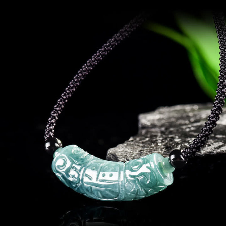 Buddha Stones Jade Fu Character Engraved Curved Bar Luck and Blessing Necklace - image 1