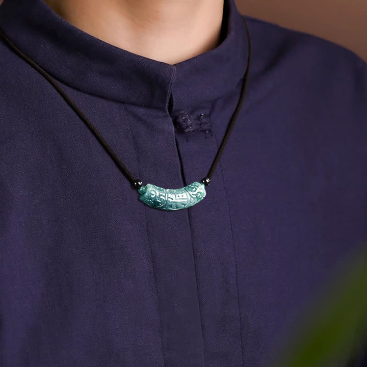 Buddha Stones Jade Fu Character Engraved Curved Bar Luck and Blessing Necklace - image 7